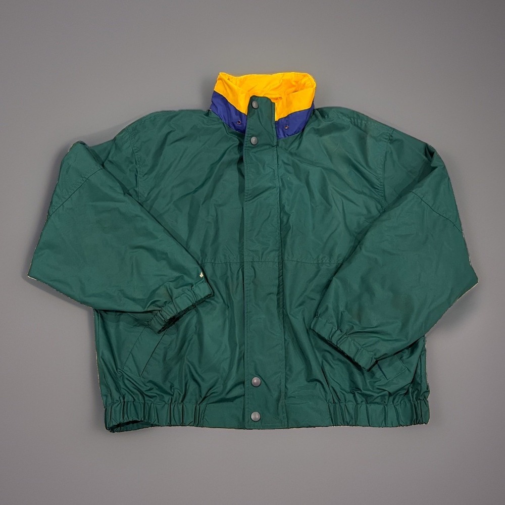 Vintage Honors Wind Breaker Jacket Sz XL Hideaway Hood Retro Green Blue Yellow